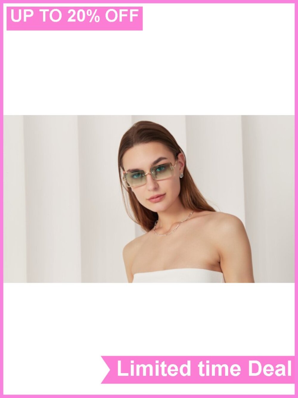 Metal Rimless Retro Square Sunglasses UV400 - Picture 6 of 6